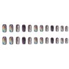 Black Press On Nails Short Glossy Cat Eye Fake Nails Stick On Nails Opaque Color Glitter Acrylic Fake Nails Gel Polished Glue on Nails for Women Girls 24Pcs