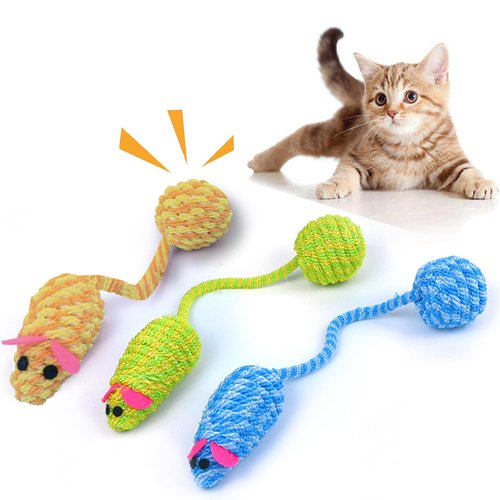 Benbabuwe 3Pcs Cat Mouse Toy Sounding Mouse and Cat Toy Mice Shape Kitten Toys for Indoor Cats Kittens Cat Chew Toy Interactive Squeaky Mouse Cat Ball Toy Pack