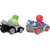 Hot Wheels RacerVerse Toy Cars 2-Pack Set of 2 Die-Cast Vehicles with Non-Removable Drivers of Their Own Cars: Hulk & Iron Man, Optimized for Track