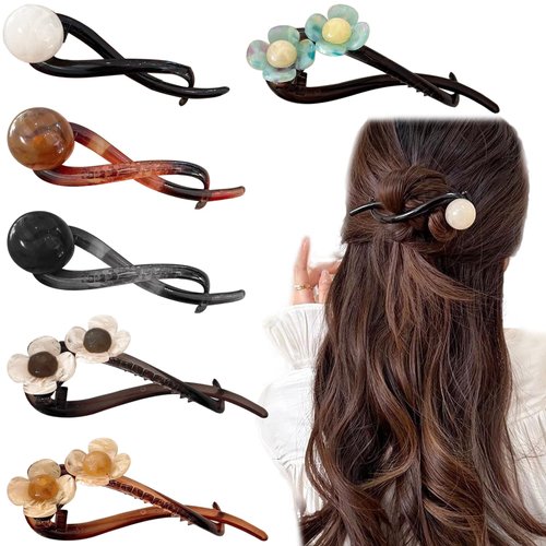 KuuGuu 6 PCS Elegant Pearl Banana Clip Flowers French Twist Hair Claw Clips Fashion Non Slip Hair Clip Vintage Ponytail Buckle Clip for Thin Fine Thick hair Hair Accessories for Women Girls （2 Styles）