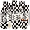 100 Pieces Checkered Cups 9 oz Checkered Paper Flag Race Car Cups Party Supplies Black and White Cups Bulk Disposable Beverage Cups for Checkered Themed Birthday Party Decorations