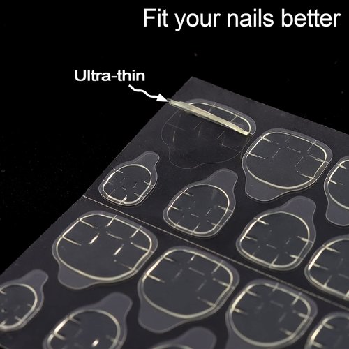 Laza 240pcs Ultrathin Breathable Adhesive Tabs Fake Nail Glue Sticker 10 Sheets Super Sticky Double Sided Tips (Germany Jelly Gel) Flexible for Acrylic False Nails Manicure Tape
