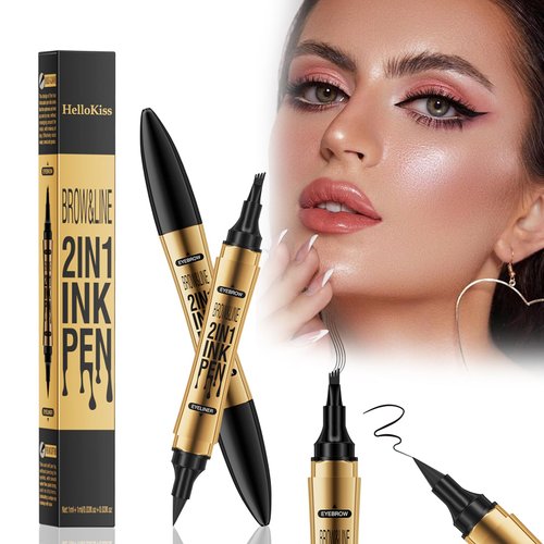 Magic Eyebrow Pencil, Waterproof Eyebrow Pen, 4-Tipped 2-IN-1 Create Natural Hair-Like Brows Microblading Eyebrow Pen, Long-Lasting Natural Fine Stroke Magic Eyebrow Pen (611A04#Black)