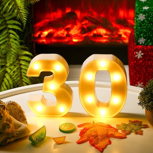 30th Birthday Decorations Numbers Light up Letters Plastic LED Light Up Letters Figure Fairy Birthday Party Supplies Battery Operated Numbers for 30th Happy Birthday Anniversary Event