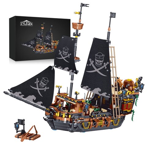 ZYLEGEN Pirate Ship Building Sets, Black Peral Caribbean Pirate Ship Building Model with Minifigures, Pirate Sailboat Building Block for Boys and Girls, Adult, Birthday, (1328Pcs)