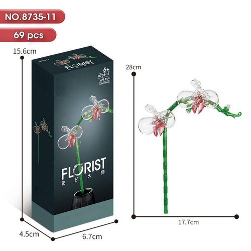 YICHENZHAOXING Mini Bricks Artificial Flower Bouquet Building Sets，DIY Simulation Plant Series Creative Toys,Flower Building Set Orchid Transparent 69PCS