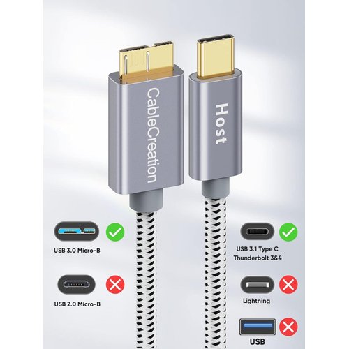 CableCreation 3.3ft*2 USB C to Micro B Cable,10Gbps Speed External Hard Drive Braided,USB 3.1 Type C to Micro B Work for iPhone 15 Series,Seagate WD Westgate My Passport,MacBook Pro,iPad/Tablet,Grey
