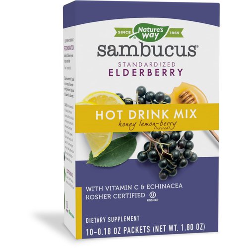 Nature's Way Sambucus Elderberry Hot Drink Mix with Vitamin C and Echinacea, Immune Support*, Honey Lemon-Berry Flavored, 10 Packets