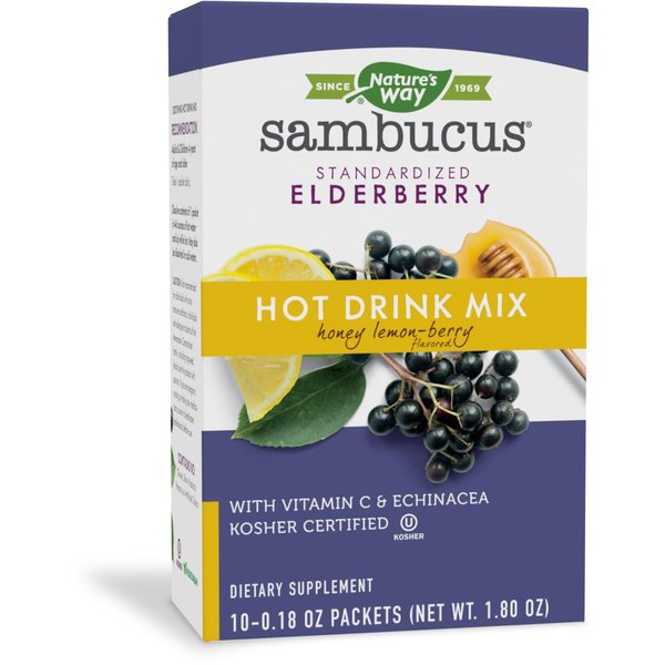 Nature's Way Sambucus Elderberry Hot Drink Mix with Vitamin C and Echinacea, Immune Support*, Honey Lemon-Berry Flavored, 10 Packets