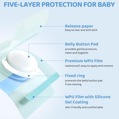 Baby Belly Navel Patches, Waterproof Cotton Pads for Baby Belly Button, Infant Umbilical Patch, Belly Button Patch for Baby Newborn, 8×8cm, 10 Pcs