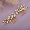 Teyglen 2pcs Rhinestone Bride Wedding Hair Comb Gold Silver Crystal Hair Piece Bridal Rhinestone Hair Side Comb Full Rhinestone Headpiece Hair Jewelry Accessories for Women Bride Girls (Gold)