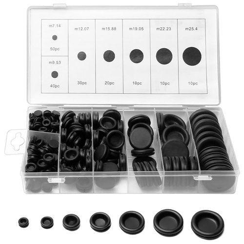 Mriuuod Rubber Grommet Kit 170Pcs Cable Grommet Hole Plug for Wiring,7 Size 9/32",3/8",1/2",5/8",3/4",7/8",1" Black