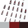 MISUD Press on Nails Long Stiletto Fake Nails Glossy Glue on Nails Goth Red Black Ombre Acrylic Nails Chrome Swirl Almond Artificial Nails Gothic Cross Stick on False Nails with Design 24 pcs