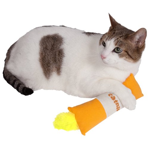 Pet Life ® Rectangular Duffle Crinkle Plush Faux Fur Teaser Catnip Kitty Cat Toy