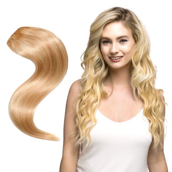 Clip-In Hair Extension Set by Joi Hair, Clip Sewn Machine Weft, Premium Remy Human Hair, Full Set for Full Head, 120g, 160g, 220g 20" (160 Grams Joi Fuller for Medium Density, 14/22 Golden Blonde)