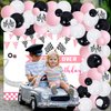 Pink Racing Car Birthday Party Decorations for Girls with Race on Over Happy Birthday Backdrop, Pink Balloon Garland Kit for Kids Birthday Party Supplies, Race Car Fast One Two Fast Party Supplies