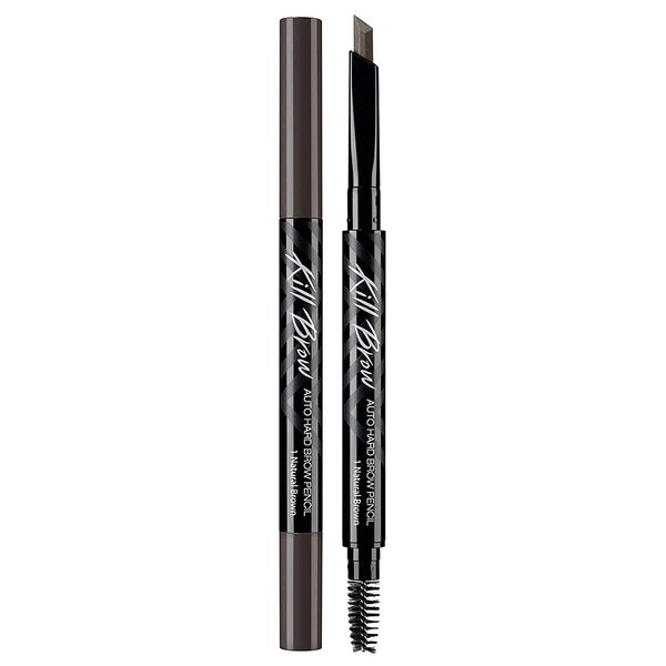 CLIO Kill Brow Auto Hard Eyebrow Pencil | Dual-End, Long Lasting, Waterproof, Smudge-Resistant, Spoolie Brush, Sharpener | Natural Brown (#01)