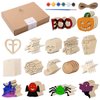 60 Pcs Halloween Craft Wooden Painting Kit, DIY Halloween Painting Craft for Family Activities Halloween Party Supplies, Halloween Wood Blank Cutouts Ornaments for School Art DIY Activities Games