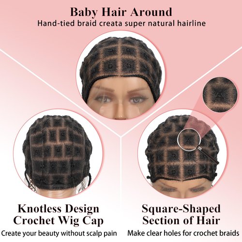 Zurffiy Crochet Wig Cap for Crochet Braids Braided Wig Cap for Women Full Double Lace Braid Wigs Cap with Baby Hair Sew In Crochet Braids Hair Crochet Cap(68 Sections)