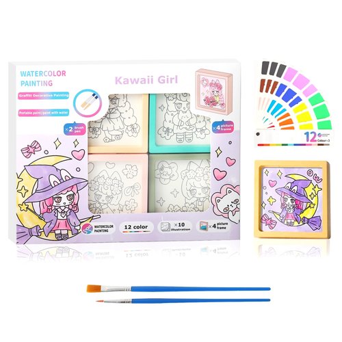 Riomh Watercolor Paint Set for Kids Ages 4-8, Water Color Paint Sets| Mess Free Painting Kits for Kids Coming with 4 Frames, Arts and Crafts for Toddler Painting Activities