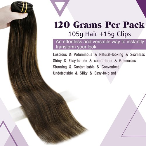 LaaVoo Clip in Hair Extensions Real Human Hair Balayage Remy Hair Extensions Clip ins Dark Brown to Light Brown Real Hair Extensions Clip in Human Hair Double Weft 20 Inch 7pcs 120g