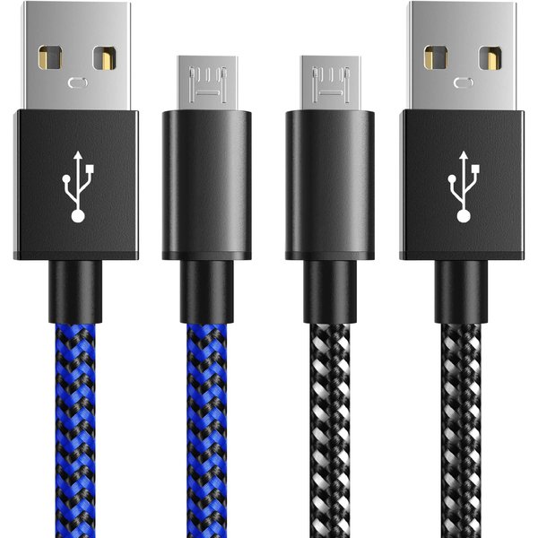 6amLifestyle PS4 Controller Charger Charging Cable, 2 Pack 10ft Extra Long Micro USB 2.0 Cable, Nylon Braided Cord, for PS4, PS4 Slim/Pro, Xbox One S/X Controller, Android Phones, Black+Blue