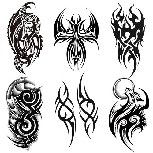 Oottati 6 Sheets Waterproof Arm Temporary Tattoo Stickers Men Black Wolf Cross Tribal Totem Body Art
