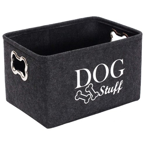 Morezi Felt Puppy Stuff Baskets, Dog Toy bin Storage with Designed Metal Handle, pet Organizer - Perfect for organizing pet Toys, Blankets, leashes, Dry Food and Bandana - Darkgray