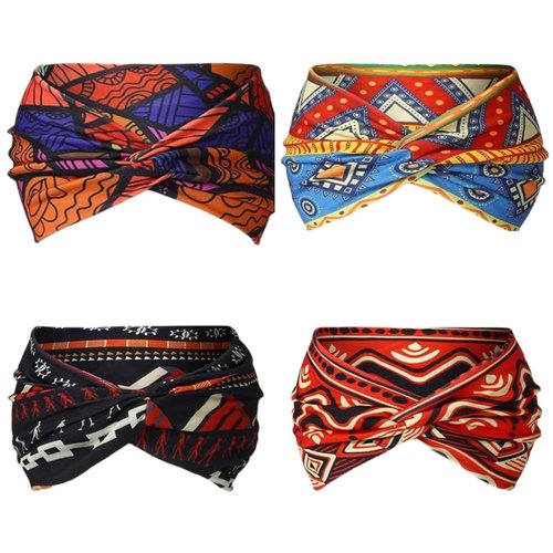 Hair headbands for women's hair 4 Pack Boho Bandana Headband,Wide Fabric Head Bands Yoga Workout Head Bands Hair Accessories For Women And Girls,Headbands For Women Non Slip (Style 03, One Size)