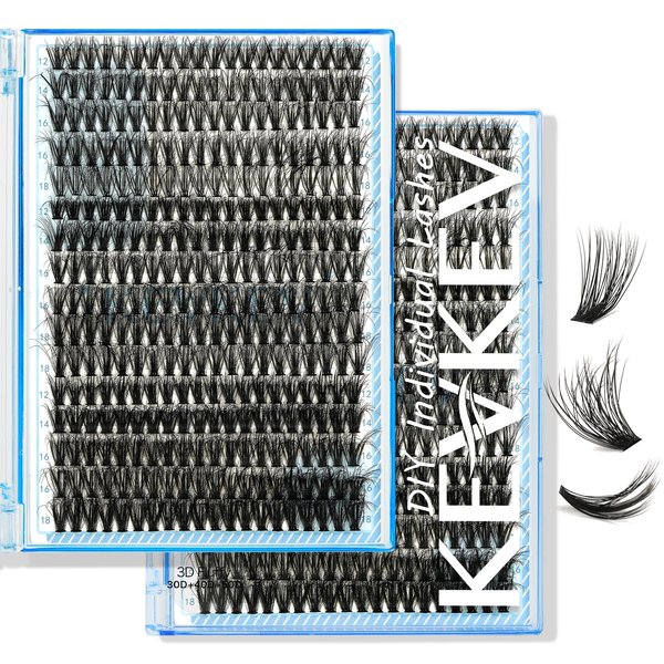 KevKev Lash Clusters Individual Lashes 3D Fluffy Eyelash Clusters 320 Pcs Cluster Lashes 30+40+50D Wispy Volume Lashes DIY Lash Extensions Thin Band & Soft (Fluffy 30+40+50D,C-12-18mix)