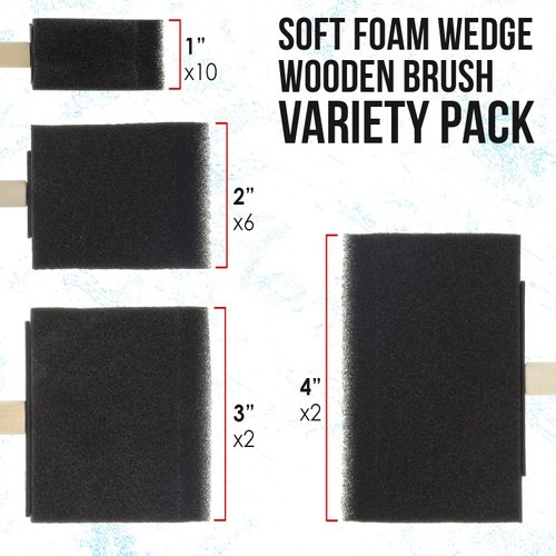 U.S. Art Supply Variety Pack Foam Sponge Wood Handle Paint Brush Set (Value Pack of 20 Brushes) - Lightweight, Durable and Great for Acrylics, Stains, Varnishes, Crafts, Art