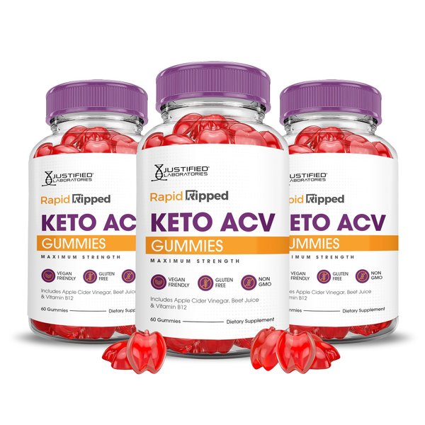 Justified Laboratories (3 Pack Rapid Ripped Keto ACV Vegan Non GMO 180 Gummies