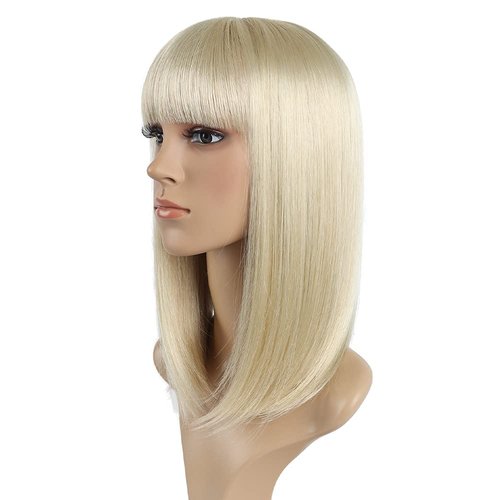 SYXLCYGG Bob Wig Blonde Short Wigs Flame Retardant 14" Straight Silky Fluffy Synthetic Womens Hair Wig With Bangs Girl Cosplay Party White Women Daily(Free Wig Cap)