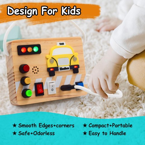 ZIESFOCE Montessori Toys Wooden Busy Board with LED Light Switch for 3+ Year Old Baby and Toddler