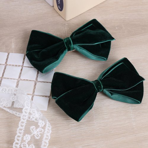 4.5" Christmas Dark Green Velvet Ribbon Hair Bow Alligator Clips Cheer Barrettes Pins Girls Christmas Party Dress Outfit Decor Accessory Teen Toddler Women Kids Xmas Gift