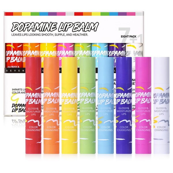 DAGEDA Tinted Lip Balm Set, 8 Colors Lip Balms Hydrating, Fruity Lip Balm Bulk Glossy Finish, Daily Lip Makeup Color Change Lipstick Set, Moisturizing Lip Care Set for Dry,Cracked Lips
