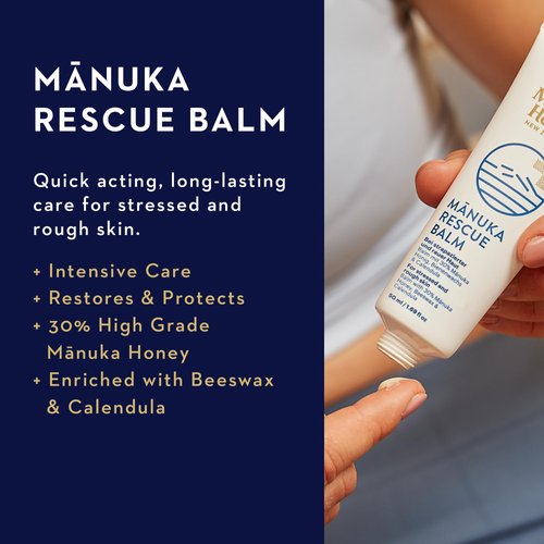 Manuka Health Rescue Balm, For Stressed and Rouch Skin, Authentic Raw Honey from New Zealand