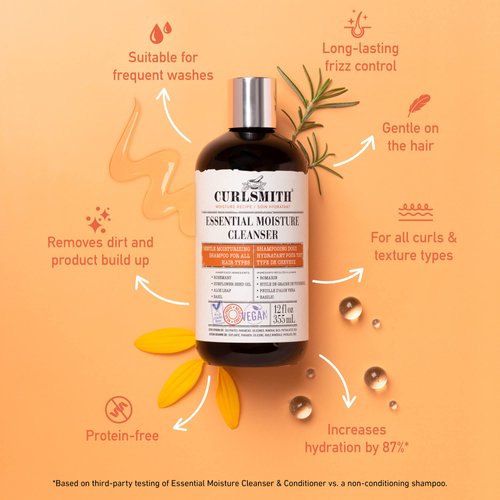 CURLSMITH - Essential Moisture Cleanser, Gentle Nourishing Shampoo for Wavy, Curly and Coily Hair, Vegan (88ml/2oz) Trial or Travel Size