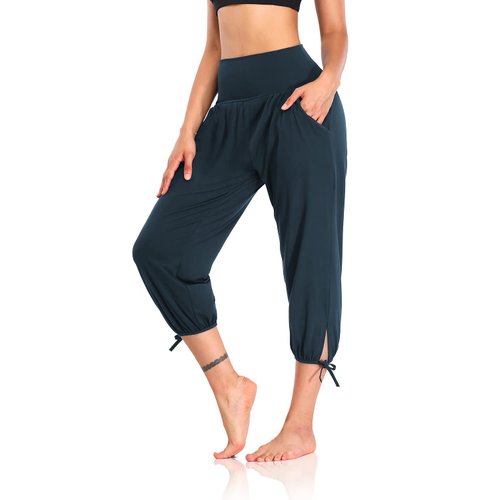 DIBAOLONG Womens Yoga Capri Pants Loose Yoga Pants Comfy Lounge Joggers Pajama Sweatpants with Pockets Navy M