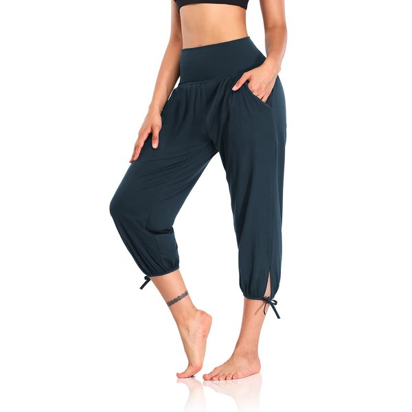 DIBAOLONG Womens Yoga Capri Pants Loose Yoga Pants Comfy Lounge Joggers Pajama Sweatpants with Pockets Navy M
