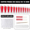 AddFavor Long Coffin Press on Nails Red Fake Nails Full Cover Matte Ballerina Acrylic False Nail for Women, 240pc Red Nails with Nail Glue Adhesive Tabs File Tools
