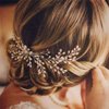 Denifery Elegant Bridal Pearl Hair Comb Handmade Headpiece Wedding Accessory Pearl Jewelry Wedding Hair Comb Bridal Tiara Bridal Headdress Pearl Wedding Comb Prom Bridal Hairpiece (Rose Gold)