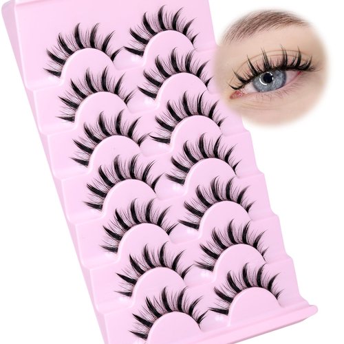 Manga Lashes Wispy Spiky False Eyelashes Natural Look 16MM Fake Eyelashes D Curl Strip Eye Lashes With Clear Band Anime Lashes 7 Pairs Pack by Pleell
