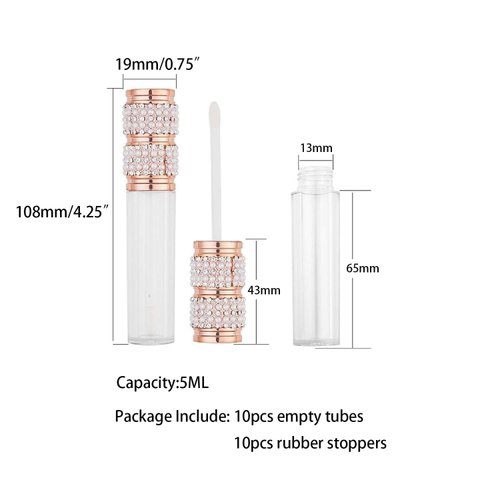 AJLTPA 10 Pack Pearl Diamond Lip Gloss Wand Tubes, 5ml Empty Lip Gloss Containers, Lipgloss Lip Balm Bottles with Rubber Stoppers for Lip Gloss Balm Cosmetic Business (Pearl Diamond)