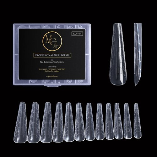 MGART Dual Nail Forms COFFIN Extension Structure Poly nail gel Nail Forms Full Cover Nail Molds 12 Sizes for Solid Nail Gel Glue Nail Art Design Salon&DIY