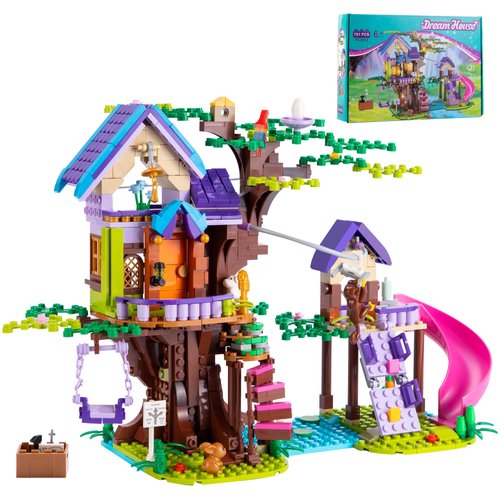 HIEMAO Treehouse Building Blocks, Friendship Forest Treehouse Building Toy with Slide, Swing, Animals, Creative Forest Toy Great Gift for Kids Girls Boys 6-12 (751Pcs)
