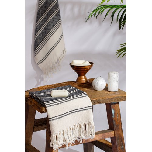 DEMMEX Certified Organic Cotton Turkish Hand Towels for Bathroom - Set of 2, Kitchen, Gym Towels - Thin Light Compact Travel Towels, Quick Dry, Diamond Weave, Prewashed, 18x36, Black