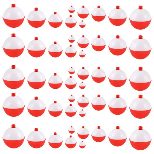 Coopay Fishing Bobbers 30Pcs-50Pcs/Lot Hard ABS Fishing Floats Set Snap on Float Red/White Bobbers Push Button Round Buoy Floats Fishing Tackle Accessories (1inch-50pcs)