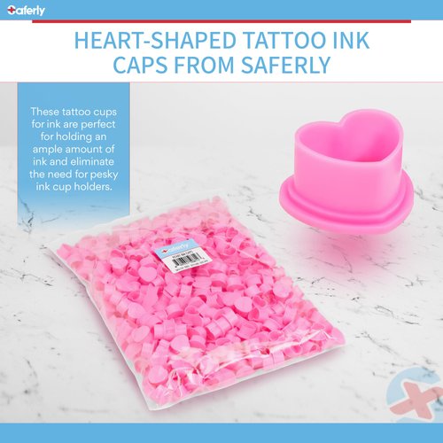 Saferly Heart Tattoo Ink Caps Cups with Base for Tattoo, Tattooing, Disposable Pigment Holder, Microblading Tattoo Supplies, Small, Bag of 500, Pink