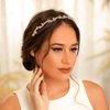Formery Beaded Wave Headband Gold Crystal Beads Hairband Party Prom Wedding Handmade Rhinestones Headpiece for Women and Girls